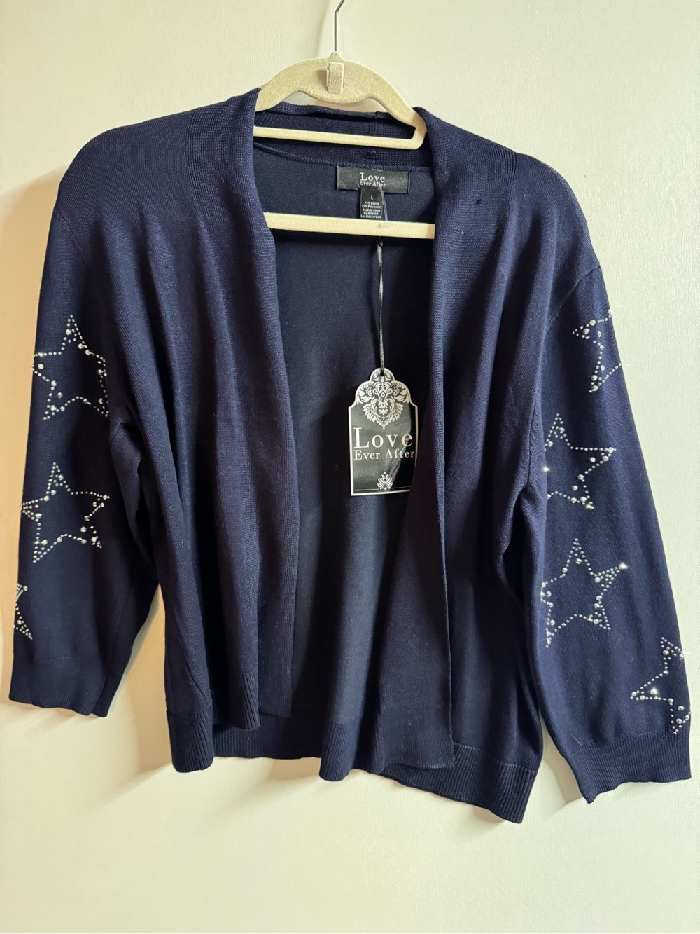 Navy Open-Front Star Embellished Cardigan